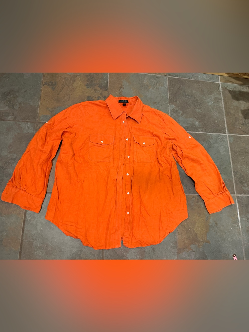 LAUREN RALPH LAUREN Womans 100% LINEN Orange EVENING SHIRT - 2X